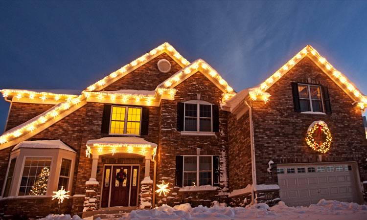 Snowflake lights on tall peaks