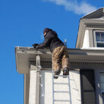 One of our holiday lights experts hanging lights.