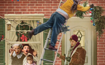 old fashioned illustration of hanging Christmas lights