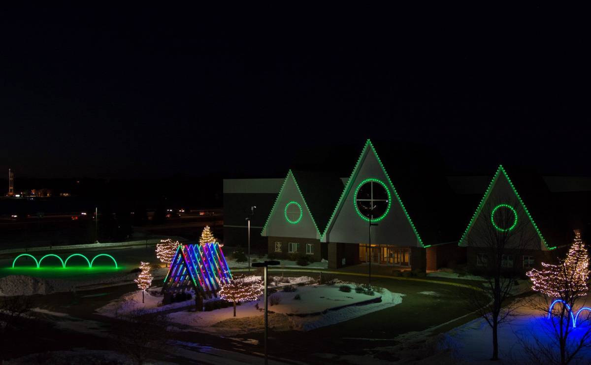Holiday lighting display using RGB lights at a church in the Twin Cities area.